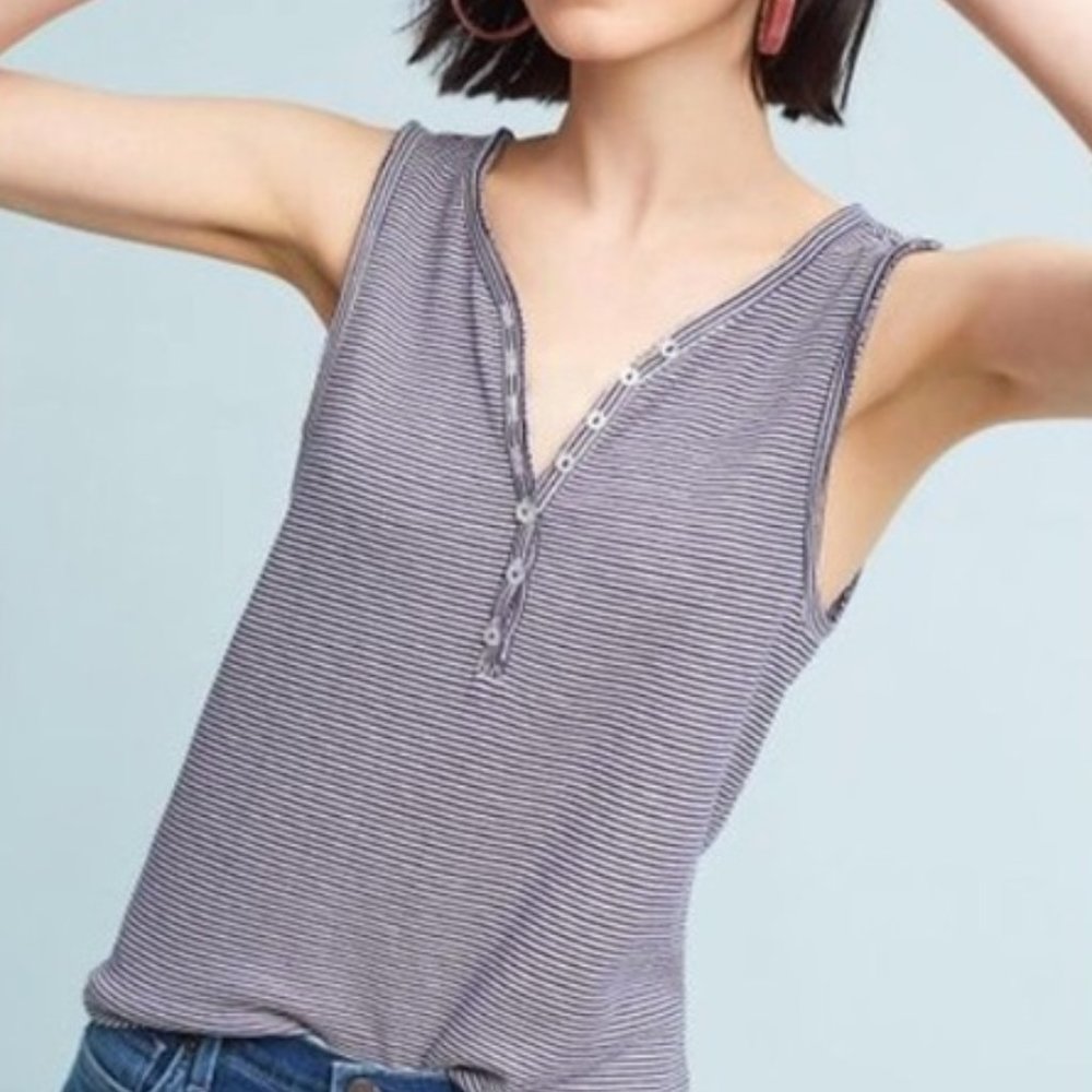 Anthropologie Striped Button Henley Tank Small